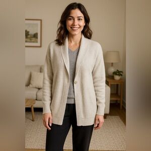 Eddie Bauer Lounge Cardi Women XS Ivory Fringe Open Front Long Sleeve